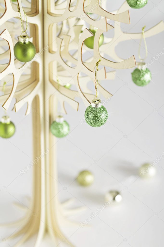 Contemporary wooden christmas tree green balls