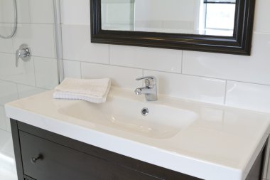 Black bathroom vanity and mirror clipart