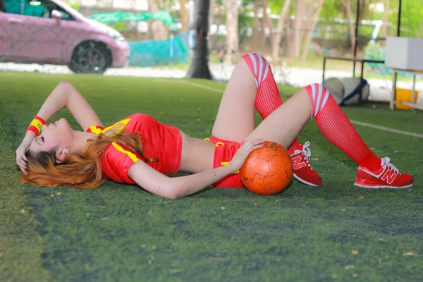 An Unidentified model  promote World cup 2014 — Stock Photo, Image