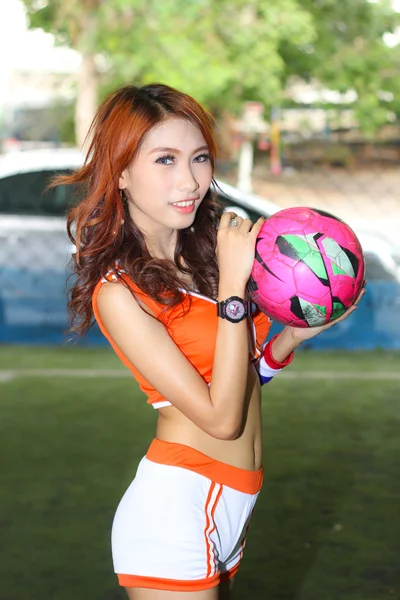 Een niet-geïdentificeerde model bevorderen Wereldkampioenschap voetbal 2014 — Stockfoto