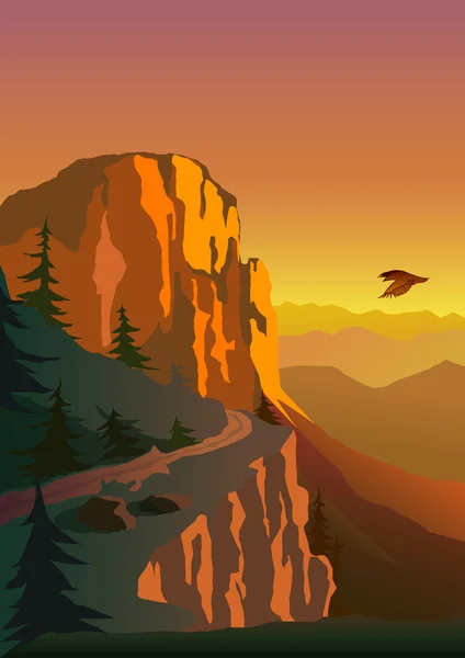 Berg en zonsondergang — Stockvector