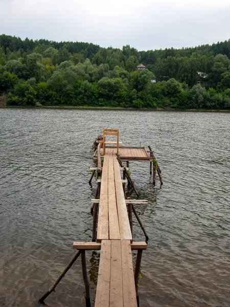 Pont Bois Sur Rivière Été — Photo