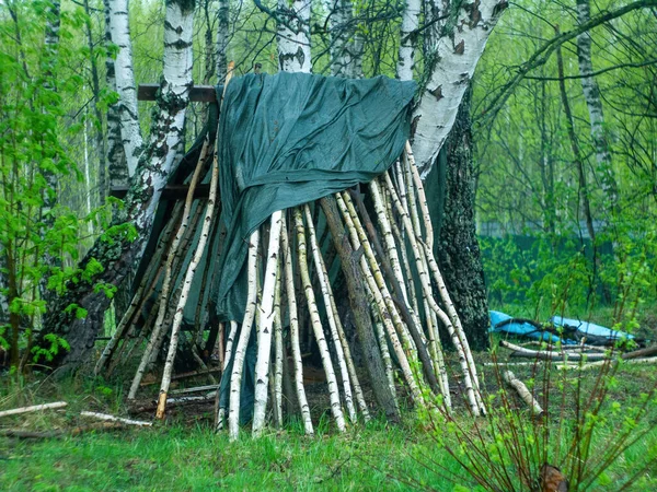 Chata Lesie Deszczu Wiosna — Zdjęcie stockowe