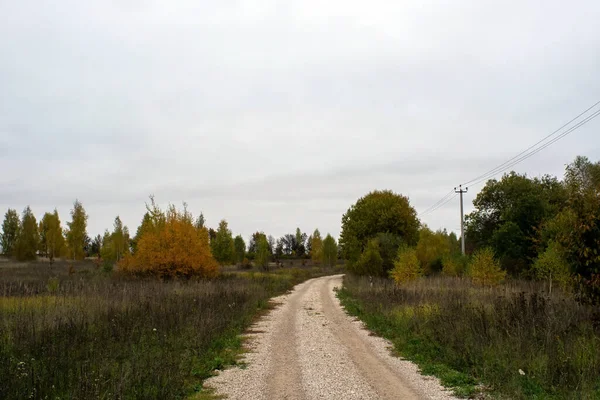 Sonbaharda Bulutlu Bir Günde Çakıl Taşralı Bir Yol — Stok fotoğraf