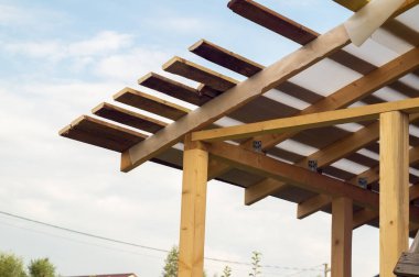 construction of the roof terrace in the village, in summer