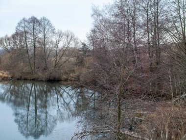 Sonbaharda, bulutlu bir günde, küçük bir orman nehrinin kıyısında.