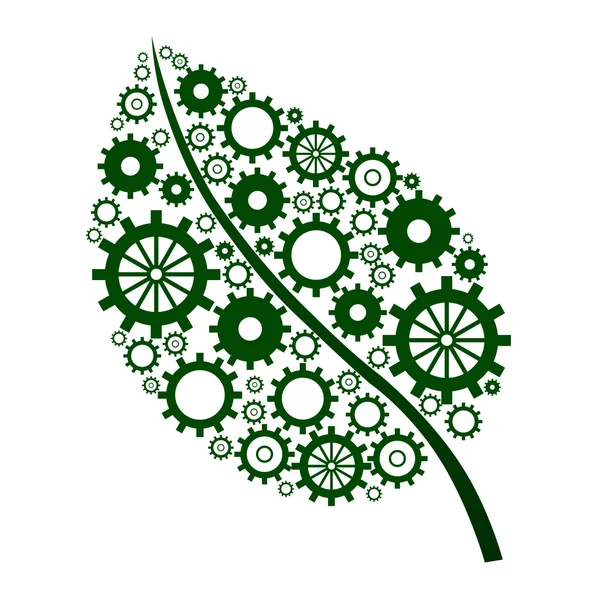 Зеленый лист с шестернями — стоковое фото