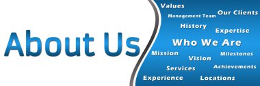 About Us - Heading and Keywords - Blue Banner clipart
