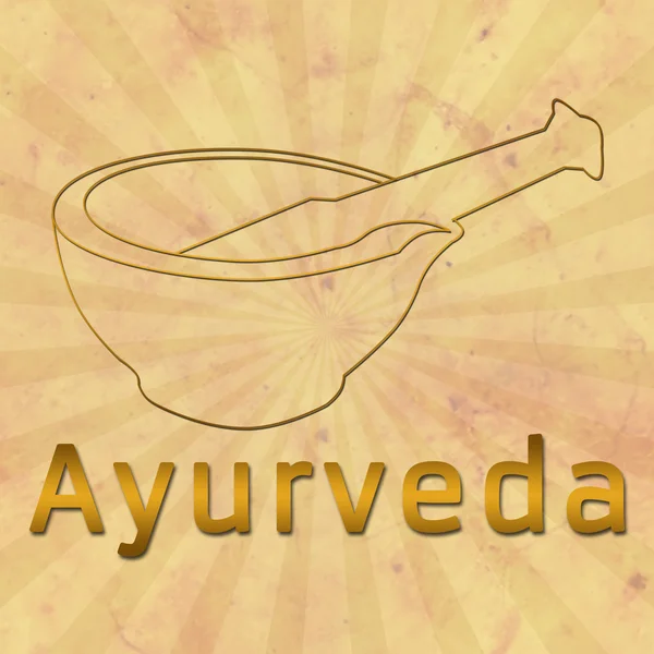 Ayurveda text and Mortar with Brown Grunge — Stock Photo, Image