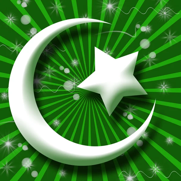 White Islam Symbol in Green Burst and Sparkle — Stock Photo, Image