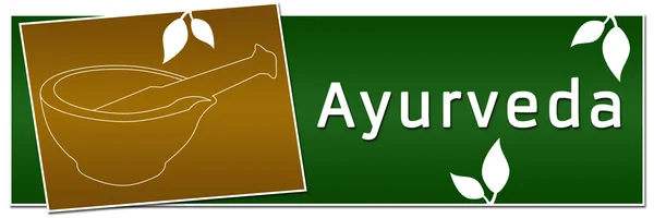 Ayurveda Mortar Banner Verde dourado — Fotografia de Stock