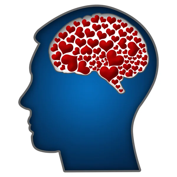 Cabeza humana con corazones en el cerebro — Foto de Stock