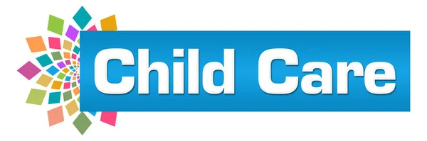 Tekst Opieki Nad Dziećmi Napisany Niebieskim Tle Kolorowe — Zdjęcie stockowe