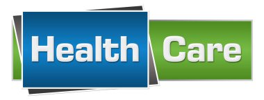 Yeşil mavi arkaplan üzerine yazılmış sağlık hizmeti metni.