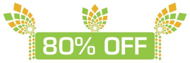 Yeşil turuncu arkaplan üzerine yazılmış İndirim% 80 Kapalı metin.