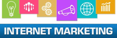Internet marketing text written over blue colorful background.