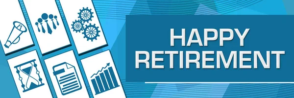 Happy Retirement Concept Image Text Business Symbols — Foto Stock