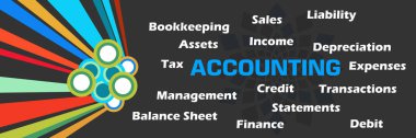 Accounting concept image with text and related word cloud.