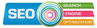 SEO - Search Engine Optimization text written over colorful background.