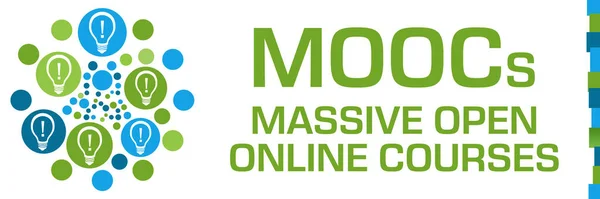 MOOCs - Massive Open Online Courses concept image with text and bulb symbols.