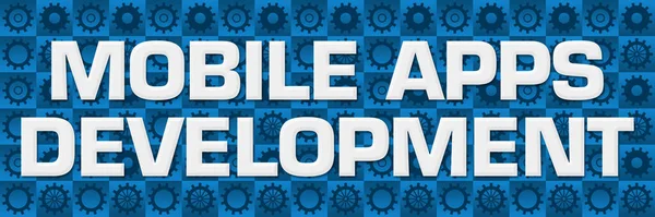 Mobiele Apps Ontwikkeling Tekst Geschreven Blauwe Achtergrond — Stockfoto
