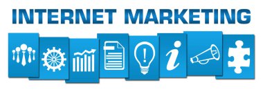 Metin ve iş sembolleriyle internet pazarlama konsepti.