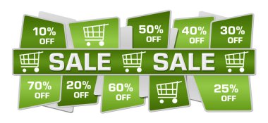Sale concept image with text and shopping cart symbols.