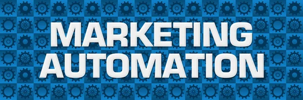 Marketing automation text written over blue background.