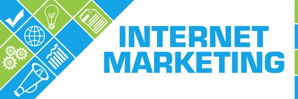 Internet Testo Marketing Scritto Sfondo Blu Verde — Foto Stock