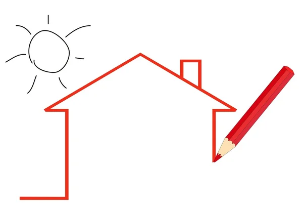 Ein Bleistift zeichnet ein Haus — Stockvektor