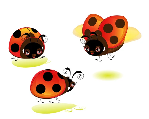 Un set di simpatiche coccinelle dei cartoni animati — Vettoriale Stock