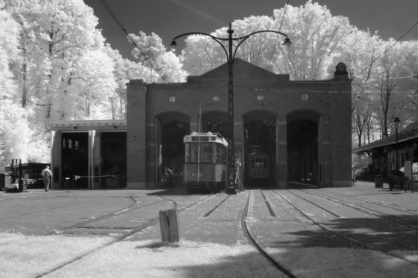 Infrarood foto van tram depot — Stockfoto