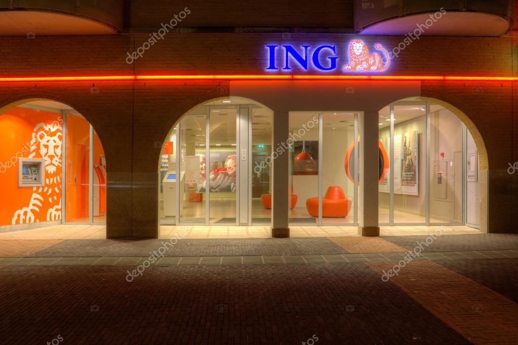 Evening shot of the Branch of ING The Haagje in Hoogeveen, Netherlands