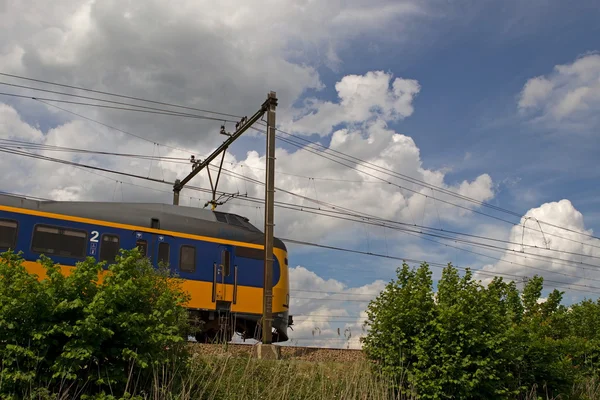 Vlak řítí kolem v přirozeném prostředí Nizozemska — Stock fotografie