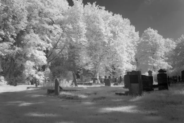 Cemitério em luz infravermelha preta e branca em Hoogeveen, Países Bajos — Fotografia de Stock