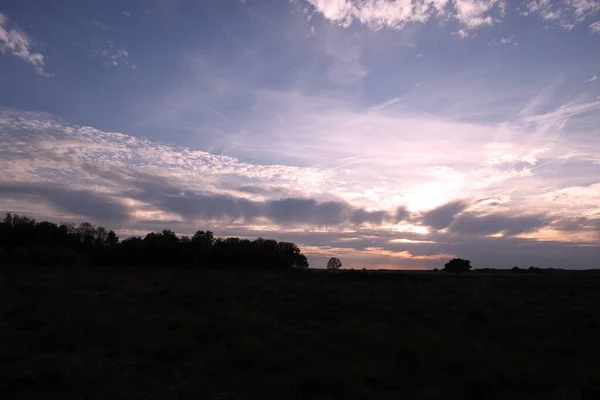 Pôr Sol Sobre Dwingelderveld Países Baixos — Fotografia de Stock