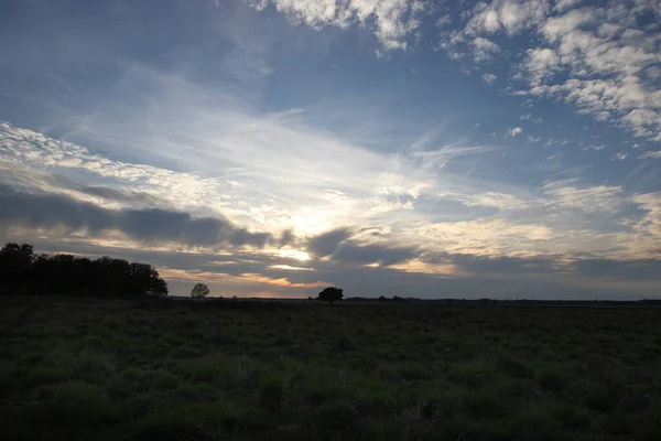 Pôr Sol Sobre Dwingelderveld Países Baixos — Fotografia de Stock