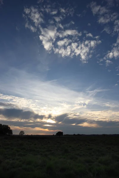 Pôr Sol Sobre Dwingelderveld Países Baixos — Fotografia de Stock