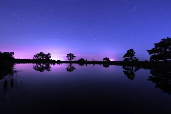 Tiro Nocturno Con Cielo Estrellado Dwingelderveld Holanda —  Fotos de Stock
