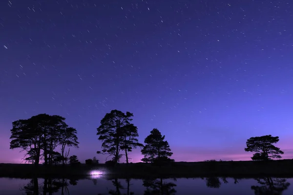 Foto Nocturna Con Cielo Estrellado Dwingelderveld Países Bajos — Foto de Stock