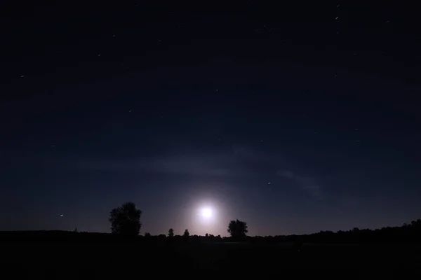 Foto Nocturna Dwingelderveld Con Cielo Estrellado Luna Holanda —  Fotos de Stock