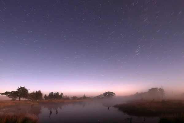 Night Shot Dwingelderveld Peat Pool Starry Sky Netherland — Foto de Stock