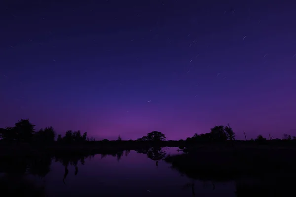 Night Photo Starry Sky Peat Pool Dwingelderveld Netherland — Foto de Stock