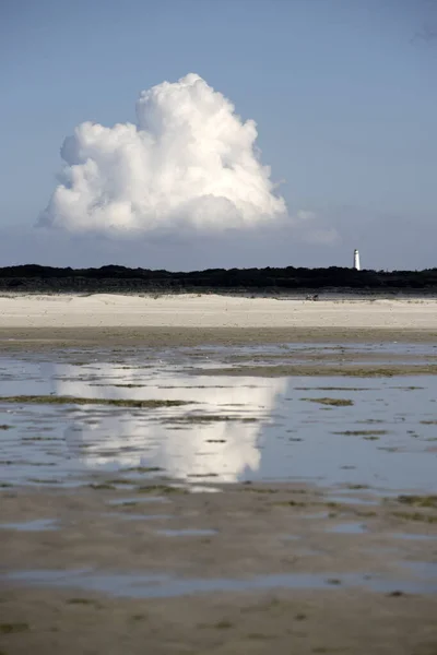 Schiermonnikoog Holandia Września 2022 Plaża Morza Północnego Schiermonnikoog Latarnią Morską — Zdjęcie stockowe