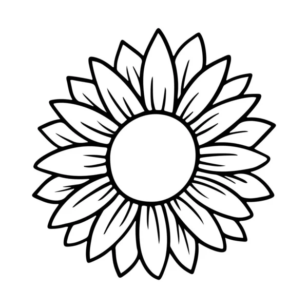 Girasole semplice icona. Fiore silhouette vettoriale illustrazione. Logo grafico girasole, icona disegnata a mano per l'imballaggio, l'arredamento. Cornice petali, silhouette nera isolata su sfondo bianco — Vettoriale Stock