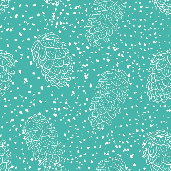 Kerst naadloos patroon met dennenappels en sneeuw textuur. Traditionele doodle stof patroon, Nieuwjaar inpakpapier. Winterpatroon met kegels. Grunge vector illustratie. — Stockvector