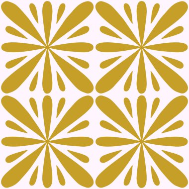 Portekiz 'in kiremit çiçeği pürüzsüz deseni. Altın renkli çiçek arkaplanı. Geleneksel azulejo tekrarlayan süs. Vektör monokrom deseni. Kumaş, ambalaj için soyut vintage baskı.