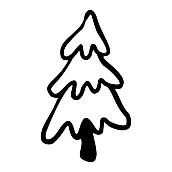 크리스마스 트리 낙서. 손으로 그린 Xmas 장식 아이콘. 흰 배경에서 분리 된 벡터 그림. — 스톡 벡터