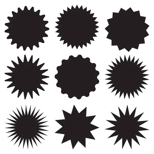 Impostare Distintivi Sunburst Serie Starburst Vettoriali Distintivi Sunburst Semplice Stile — Vettoriale Stock