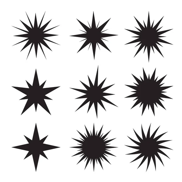 Eine Reihe Von Radialen Sonneneruptionssternen Blanke Schwarze Silhouetten Als Gestaltungselement — Stockvektor